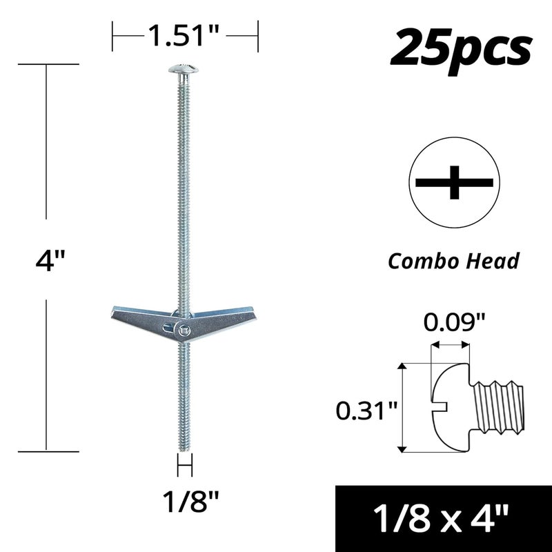 HASWARE Toggle Bolt Zinc Plated Steel and Wing Nut for Hanging Heavy Items on Drywall 1/8 x4 (25 Pack) - Image 2